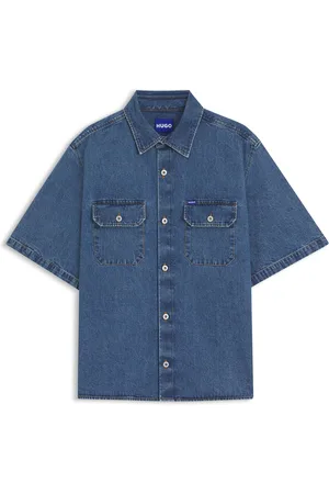 HUGO BOSS Camisa oversize fit de denim azul con costuras en contraste
