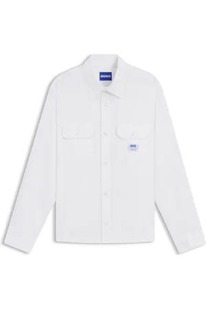 HUGO BOSS Camisa de sarga de algodón con etiqueta con logo
