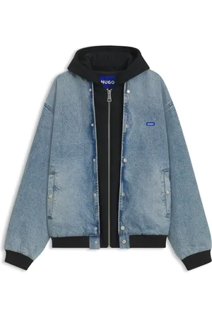 HUGO BOSS Cazadora bomber en denim con panel de punto con capucha