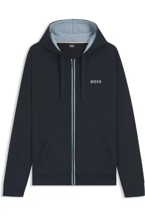 HUGO BOSS Sudadera con capucha y cremallera de felpa de algodón con detalles en contraste