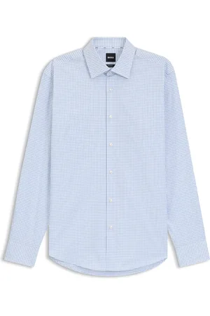 HUGO BOSS Camisa regular fit en sarga de algodón elástico de planchado fácil