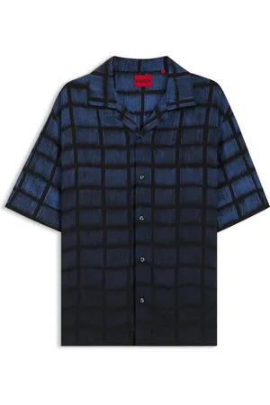 HUGO BOSS Camisa oversize fit en popelín con estampado de cuadrados