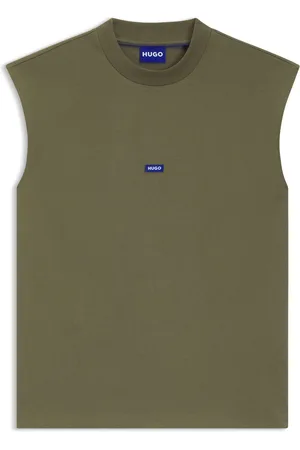 HUGO BOSS Camiseta sin mangas en punto de algodón con etiqueta con logo azul