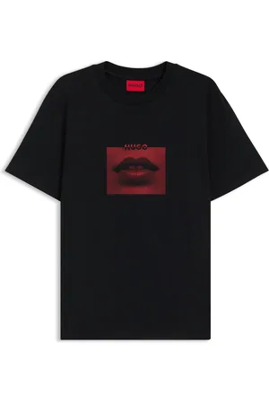 HUGO BOSS Camiseta de punto de algodón con ilustración de labios