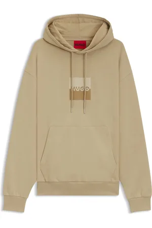 HUGO BOSS Prenda con capucha relaxed fit de felpa de algodón con logo en dos partes