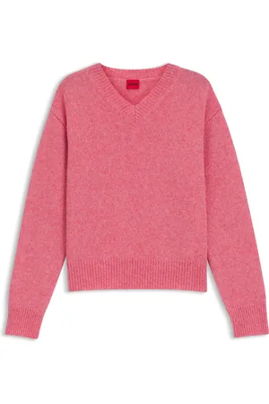 HUGO BOSS Jersey de cuello en pico en mezcla de lana con detalles de logotipo