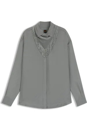 HUGO BOSS Blusa oversize fit con logos y flecos