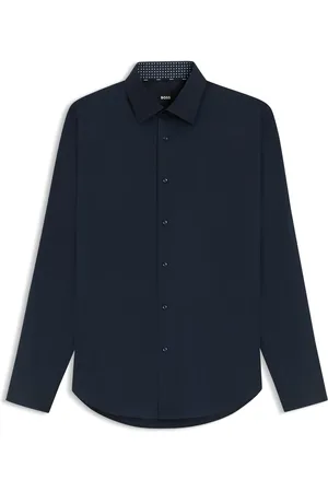 HUGO BOSS Camisa regular fit de popelín de algodón elástico de planchado fácil