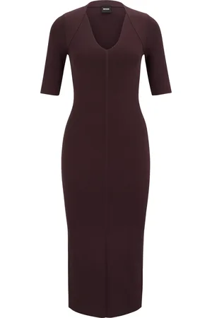 HUGO BOSS Vestido de punto con escote en pico y mangas recortadas