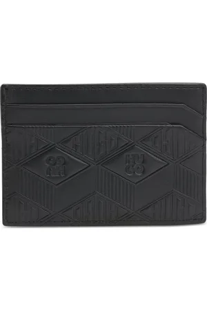 HUGO BOSS Tarjetero de piel con logos geométricos