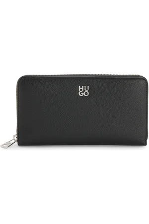 HUGO BOSS Cartera de piel sintética con cremallera envolvente y logo de letras desordenadas