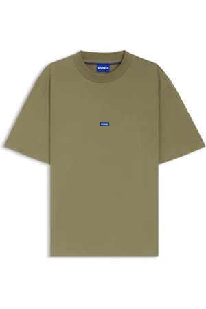 HUGO BOSS Camiseta regular fit de punto de algodón con parche de logotipo azul