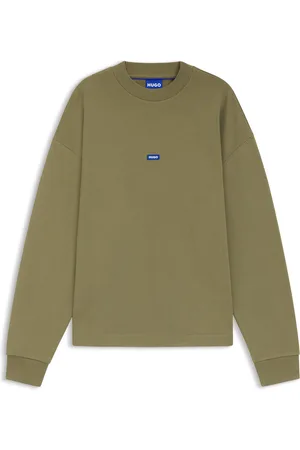 HUGO BOSS Sudadera de felpa de algodón con etiqueta con logo azul