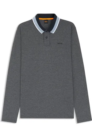 HUGO BOSS Polo de piqué de algodón con cuello de rayas