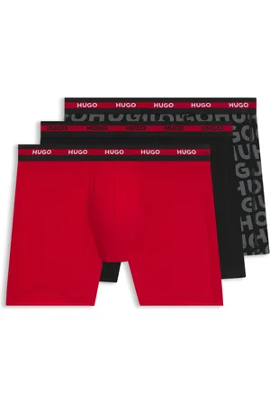 HUGO BOSS Paquete de tres calzoncillos bóxer de algodón elástico con logos en la cintura