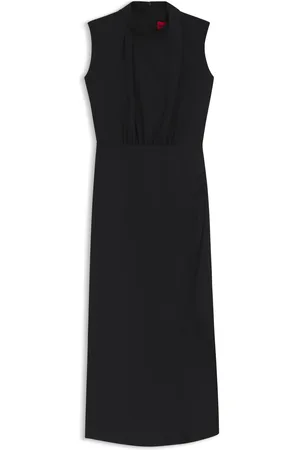 HUGO BOSS Vestido largo en crepé con cuello medio drapeado