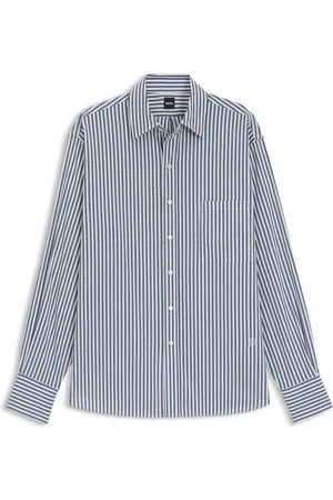 HUGO BOSS Blusa de algodón con rayas verticales