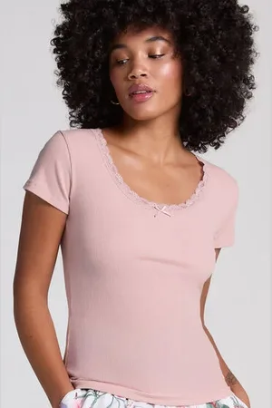 Hunkemöller Conjunto de pijama acanalado con encaje