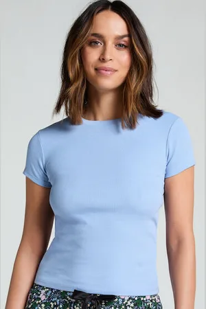 Hunkemöller Top de pijama de manga corta rib crew neck