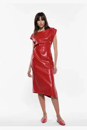 Imperial Vestido midi de piel sintética con cuello barco