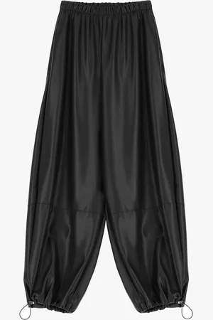 Imperial Pantalones anchos de piel sintética con dobladillo elástico