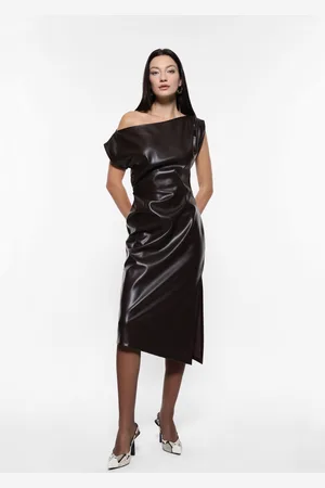Imperial Vestido midi de piel sintética con cuello barco