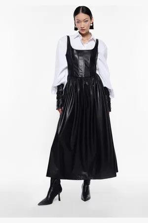 Imperial Vestido de piel sintética con escote cuadrado