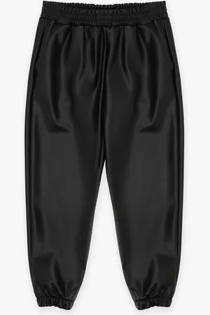 Imperial Pantalón de niña de piel sintética con cintura y bordes elásticos