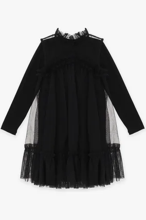 Imperial Minivestido de niña de cuello redondo de tul transparente
