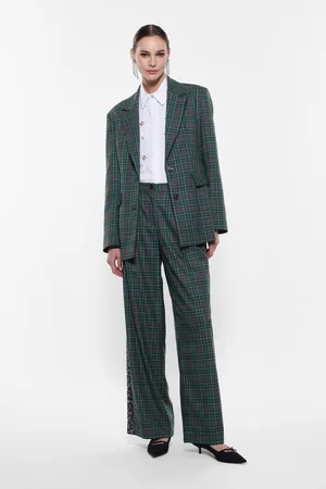Imperial Pantalón ancho de cuadros con detalle animalier