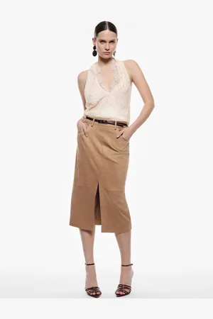 Imperial Falda midi efecto suede con abertura frontal