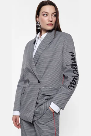 Imperial Blazer de pata de gallo con ribetes y mangas estampadas