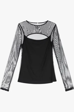 Imperial Camiseta con abertura y mangas transparentes