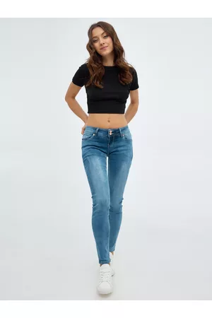 Inside Mujer Cintura alta - Jeans skinny efecto lavado tiro bajo 36 Azul