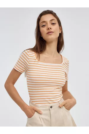 Inside Mujer Camisetas - Camiseta crop rayas casual Naranja XS