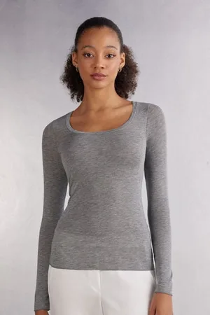 intimissimi Camiseta de Manga Larga de Modal Ultralight con Cashmere y Escote Redondo Mujer Tamaño M