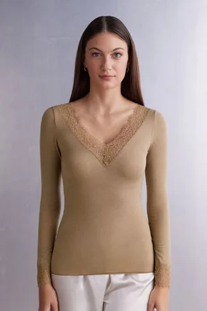 intimissimi Camiseta con encaje de manga larga en modal y cashmere ultraligero Mujer Tamaño S