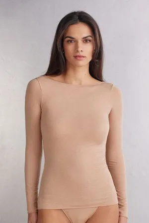 intimissimi Camiseta con cuello barco en cashmere de manga Larga Mujer Tamaño L