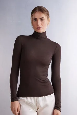 intimissimi Camiseta de Manga Larga de Cuello Alto de Cashmere Ultraligero de Modal Mujer Tamaño M