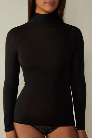 intimissimi Camiseta de Manga Larga de Cuello Alto de Cashmere Ultraligero de Modal Mujer Tamaño L