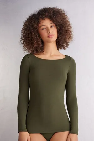 intimissimi Camiseta de Manga Larga con Escote Barca en Micromodal Mujer Tamaño L