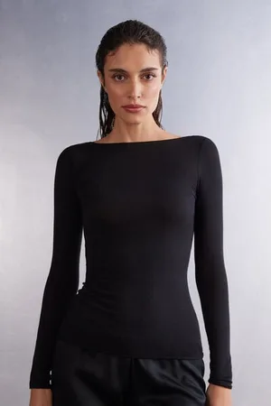 intimissimi Camiseta con cuello barco en cashmere de manga Larga Mujer Tamaño M