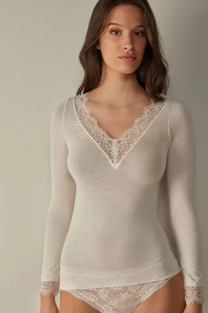 intimissimi Camiseta con encaje de manga larga en modal y cashmere ultraligero Mujer Tamaño M