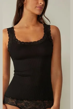 intimissimi Camiseta de tirantes en seda con escote de encaje Mujer Tamaño L