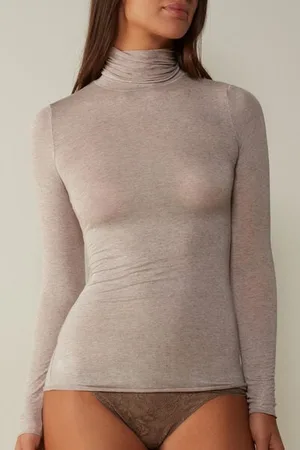 intimissimi Camiseta de Manga Larga de Cuello Alto de Cashmere Ultraligero de Modal Mujer Tamaño S