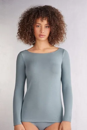 intimissimi Camiseta de Manga Larga con Escote Barca en Micromodal Mujer Tamaño M