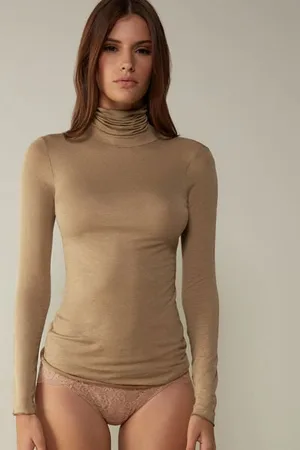 intimissimi Camiseta de Manga Larga de Cuello Alto de Cashmere Ultraligero de Modal Mujer Tamaño S