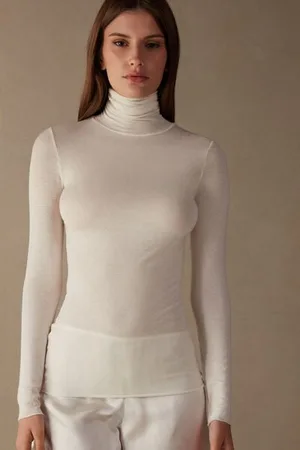 intimissimi Camiseta de Manga Larga de Cuello Alto de Cashmere Ultraligero de Modal Mujer Tamaño M