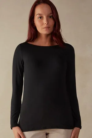 intimissimi Camiseta de Manga Larga con Escote Barca en Micromodal Mujer Tamaño L