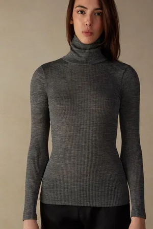 intimissimi Camiseta de Manga Larga Lana y Seda Cuello Alto Mujer Tamaño L